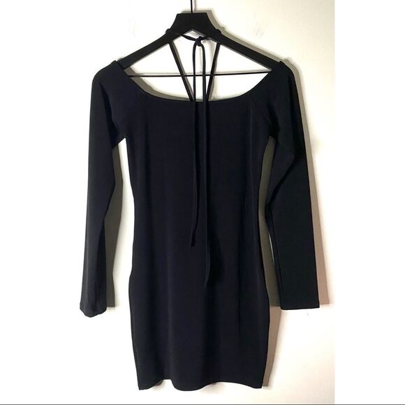 Motel Black Scrunched Tie Bust Mini Dress Size S - Picture 2 of 7